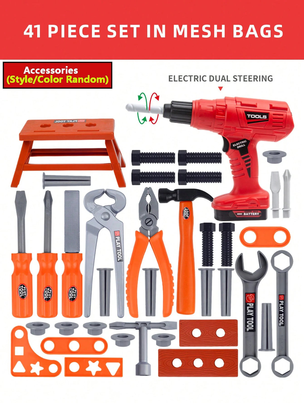 Kids Pretend Play Tool Kit – Educational Engineering Puzzle Toy Set with Drill for Boys