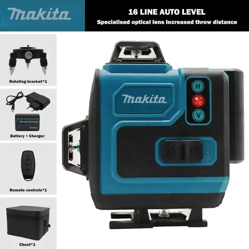 Makita Professional 16-Line Laser Level - 515nm High-Visibility Green Light, Self-Leveling & Manual for Indoor/Outdoor Alignment