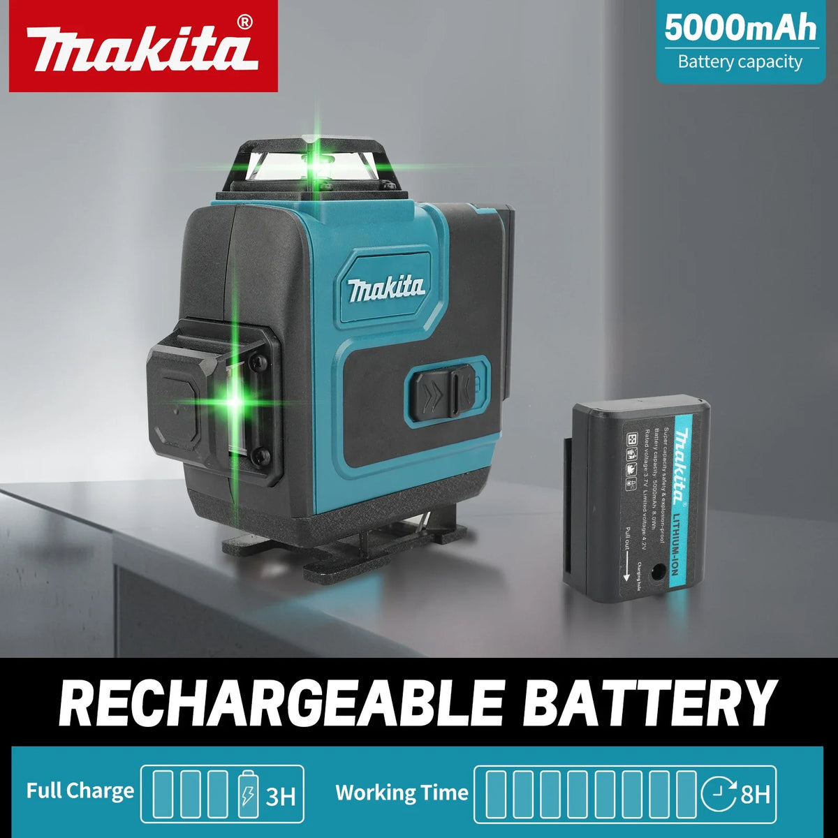 Makita Professional 16-Line Laser Level - 515nm High-Visibility Green Light, Self-Leveling & Manual for Indoor/Outdoor Alignment