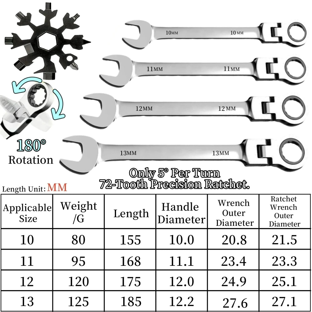 Flexible Ratcheting Combination Wrench Set (6mm-17mm Metric)