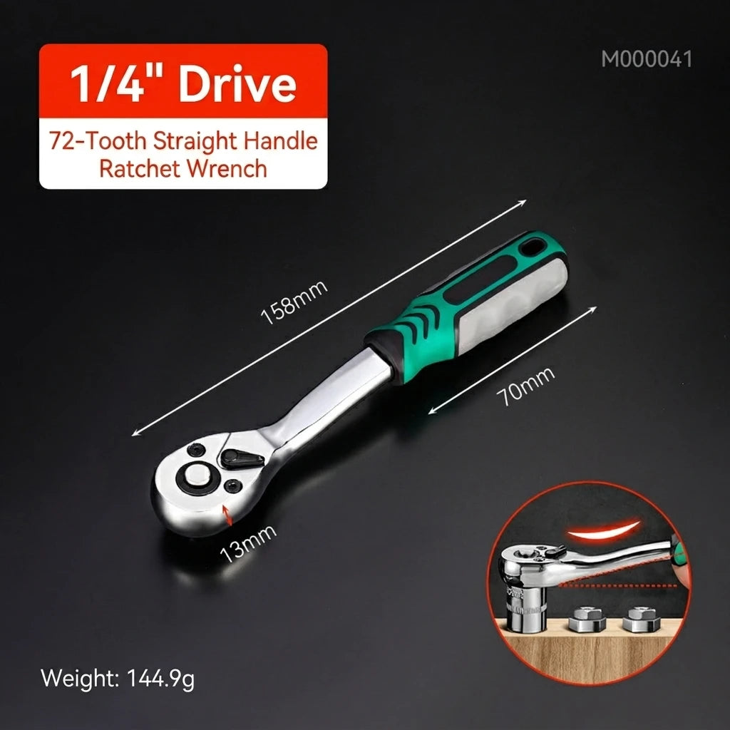 24/72 Tooth Quick Ratchet Wrench 1/2 1/4 3/8 Inch Two-Way Socket Wrench Car Bicycle Repair Tool Chrome Vanadium Steel