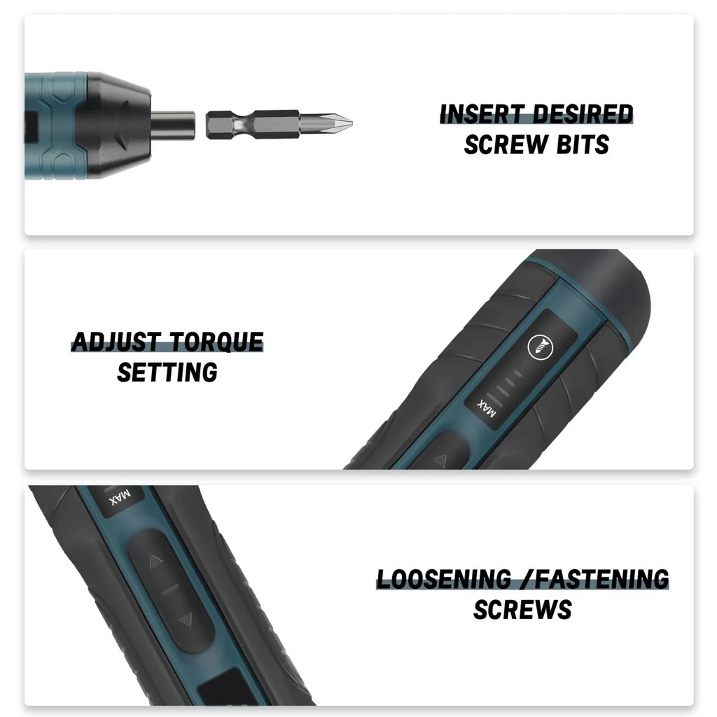 Cordless Mini Electric Screwdriver Rechargeable, 3.6V Power Drill & Bits Set with 1300mAh Battery, Household Repair Tool Kit