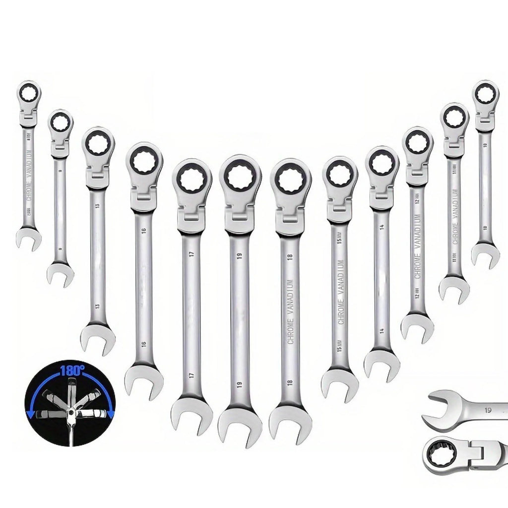 6-24mm Metric Ratchet Wrench Set, 72-Tooth Flexible Head with Storage Box - for Car Bicycle Motorcycle & Home DIY Repair