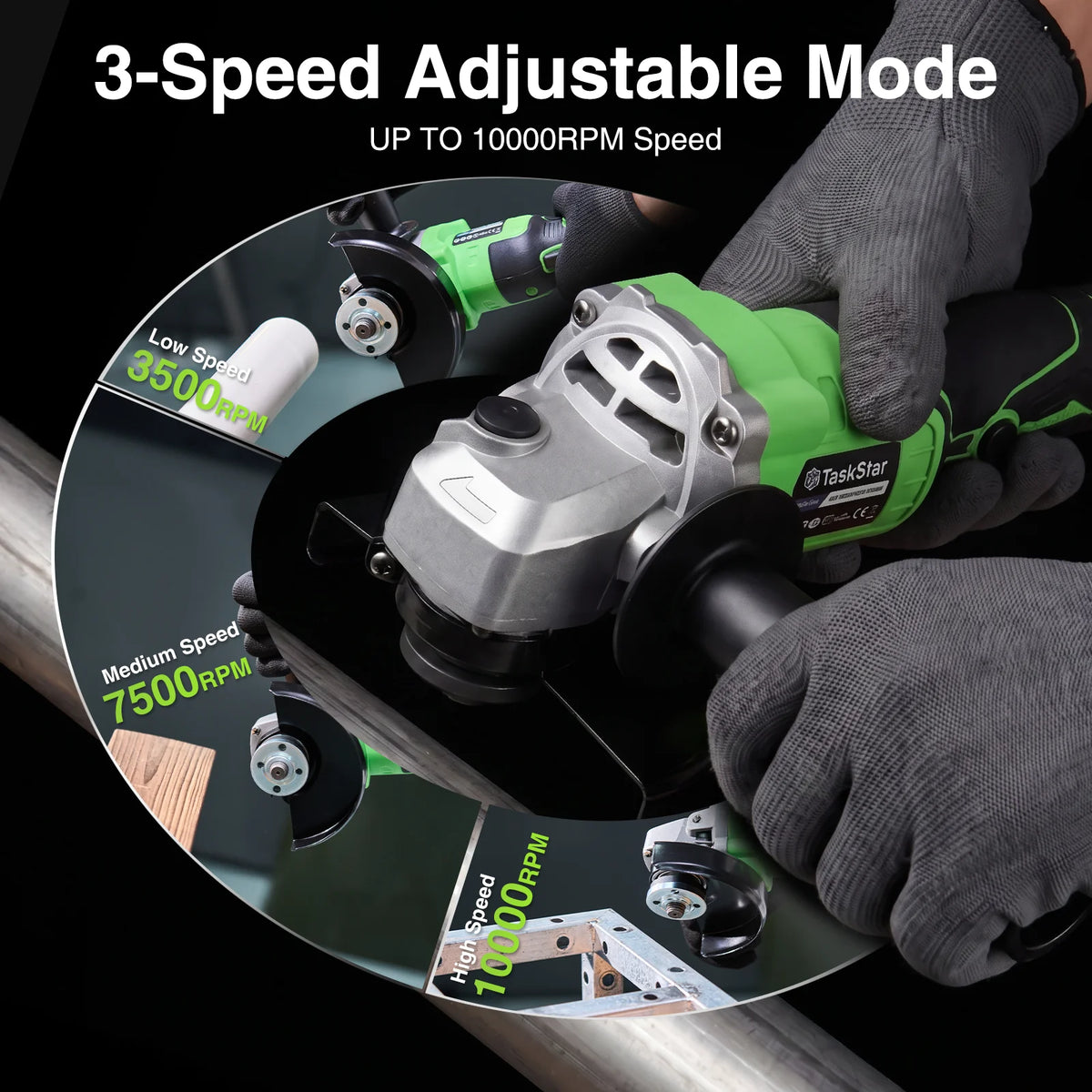 TaskStar 21V Brushless Cordless Angle Grinder Set – 10000 RPM with 2x 4.0Ah Batteries
