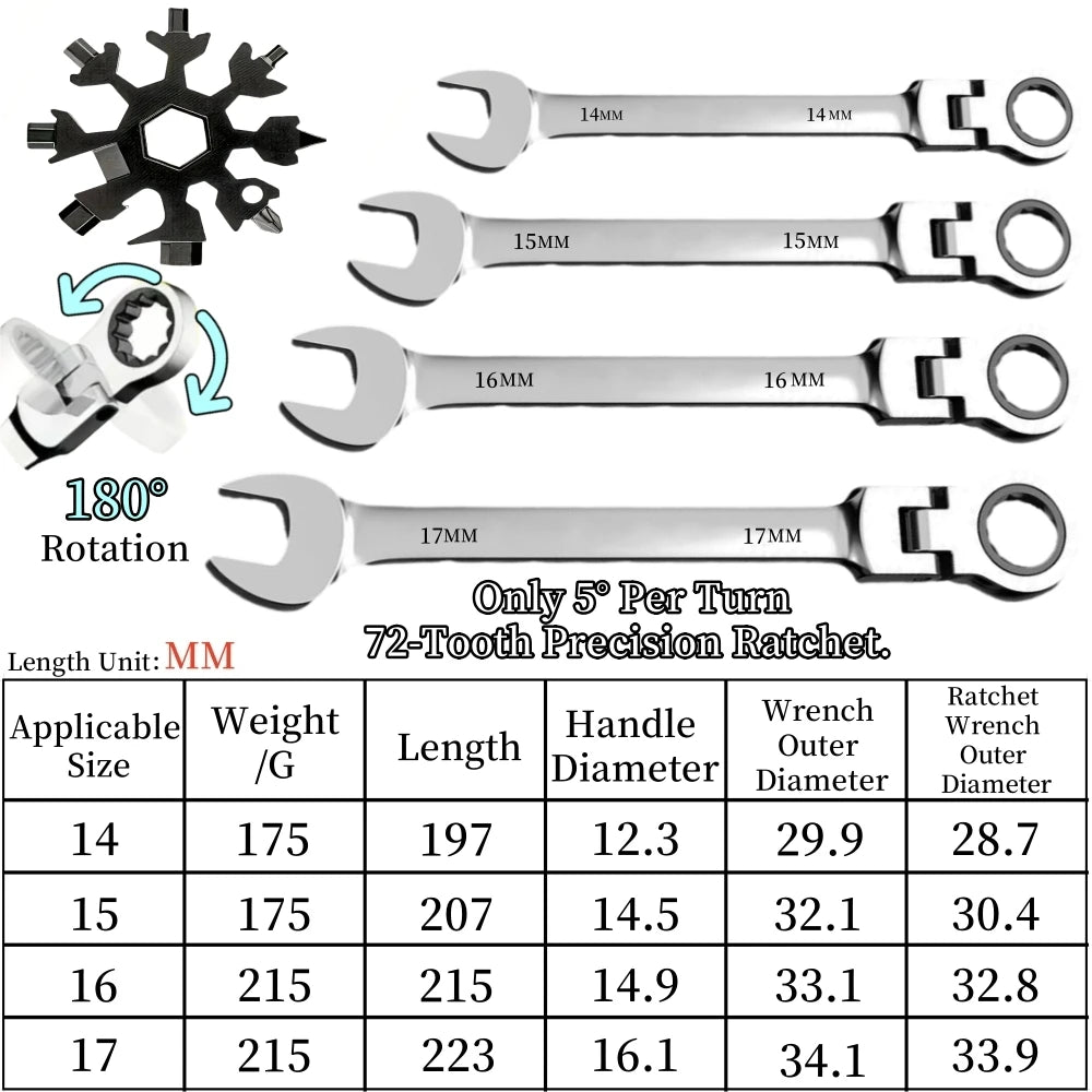 Flexible Ratcheting Combination Wrench Set (6mm-17mm Metric)