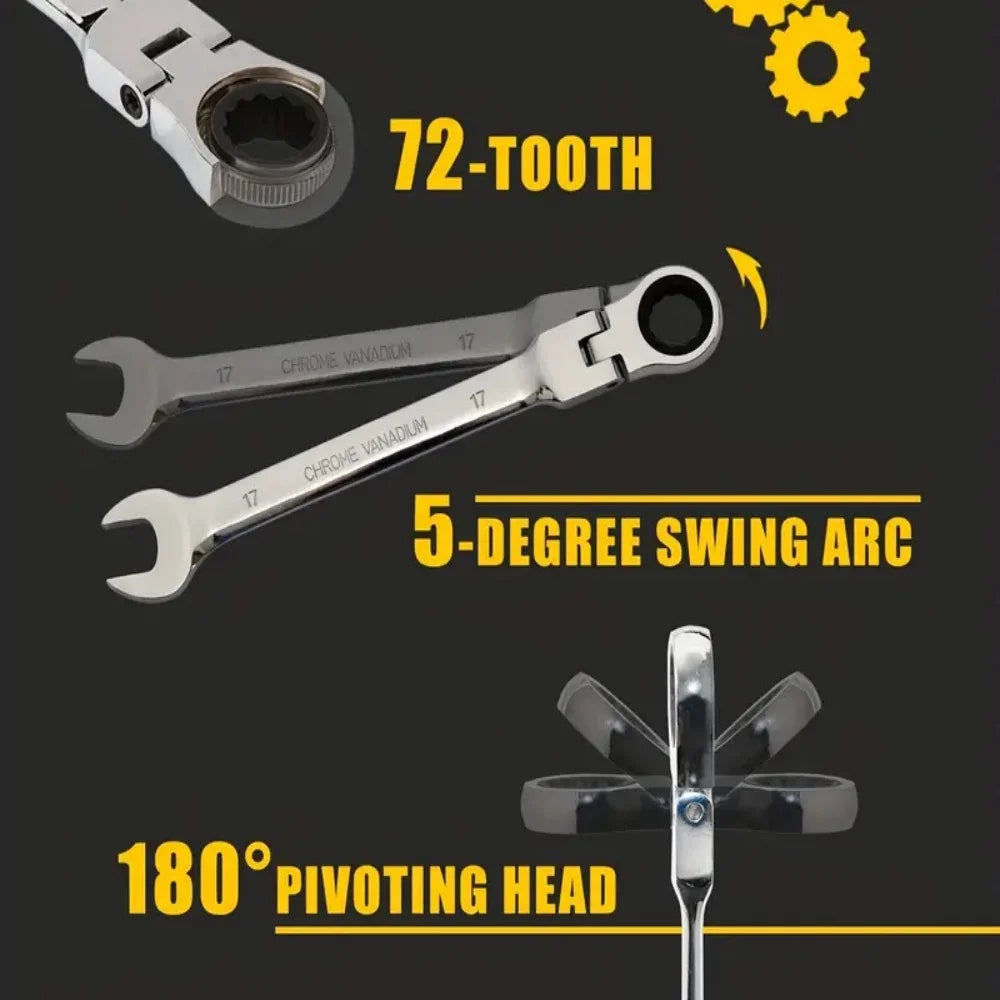 Flexible Ratcheting Combination Wrench Set (6mm-17mm Metric)