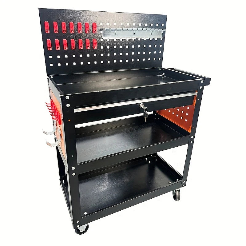 Heavy-Duty 3-Tier Rolling Workshop Tool Trolley with Pegboard