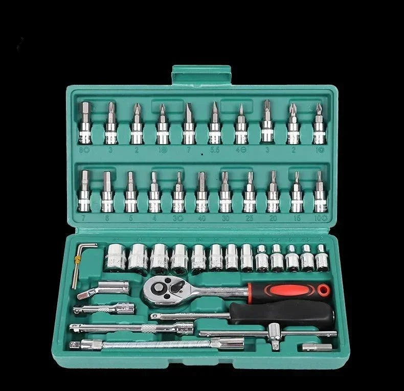 46pcs Car Repair Tool Kit 1/4-Inch Socket Set Car Repair Tool Ratchet Torque Wrench Combo Auto Repairing Set Mechanic Tool