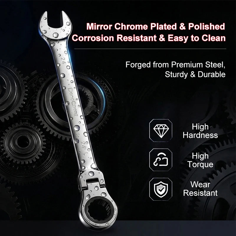 Ratchet Wrench 72 Tooth 180 Rotating Head Chrome Polished Combination Wrench Anti Corrosion Open End Spanner for Auto Repair
