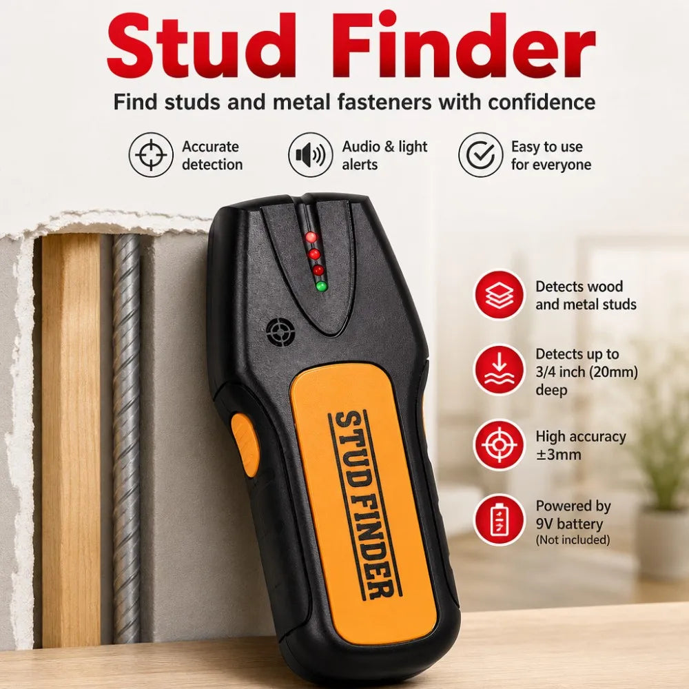 Electronic Stud Finder Wall Scanner, Wood & Metal Detector, 20mm Deep Detection Sensor with LED Light Audible Alarm