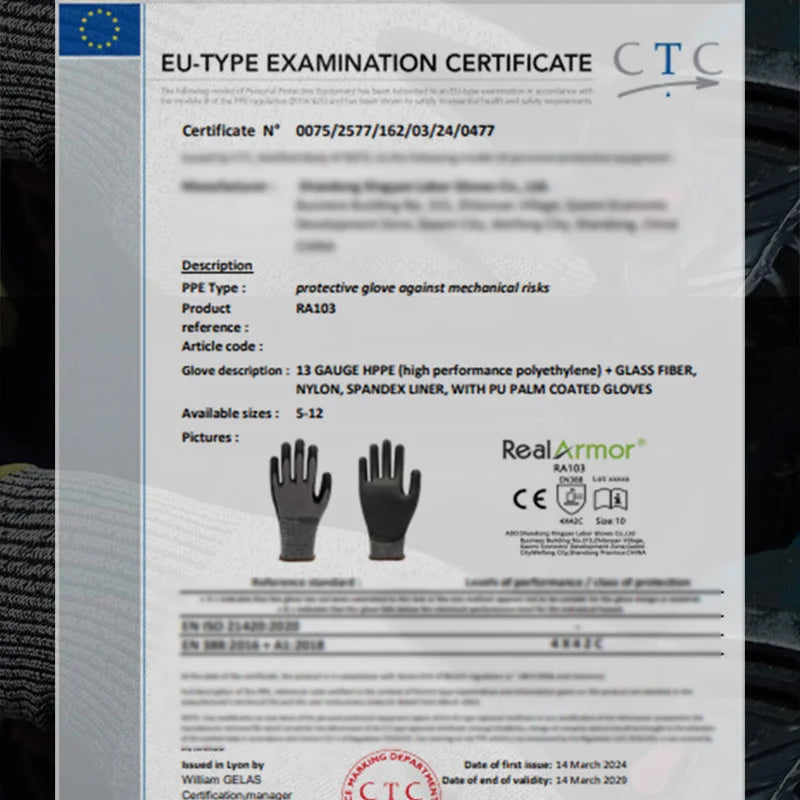 Cut Resistant Gloves Level 5 Cut Resistant Slip Resistant Abrasion Resistant Labor Kitchen Workshop Workplace Glass Lifting