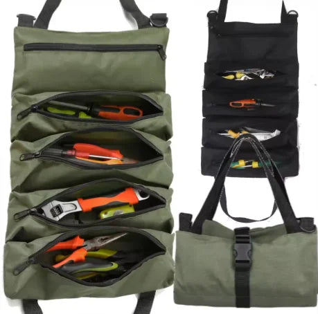 Heavy-Duty Roll-Up Tool Bag - Oxford Fabric Multi-Tool Organizer All-in-One Garage Storage for Mechanics/Electricians/Carpenters