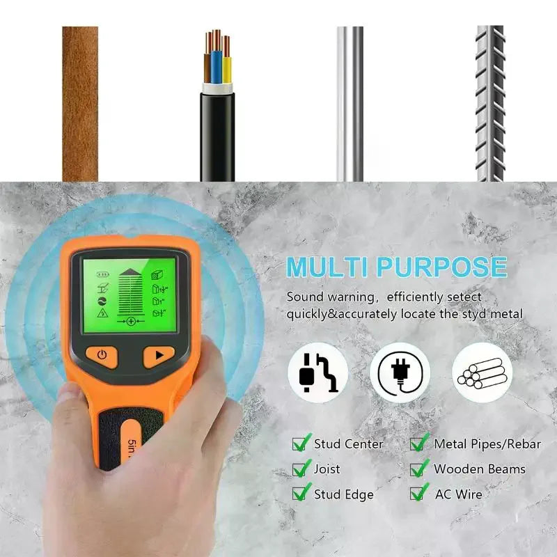 Stud Detector Handheld 5 In 1 Digital Wall Scanner Metal Finder For Live AC Wires Cables PVC Water Pipe