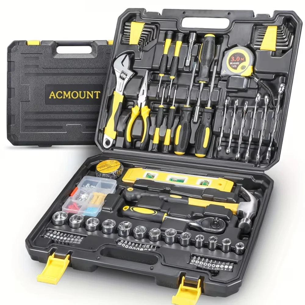 108 Pcs Home Tool Kit DIY Household Repair Maintenance AC Mount Tool Set Wrench Pliers Screwdrivers Hammer Etc