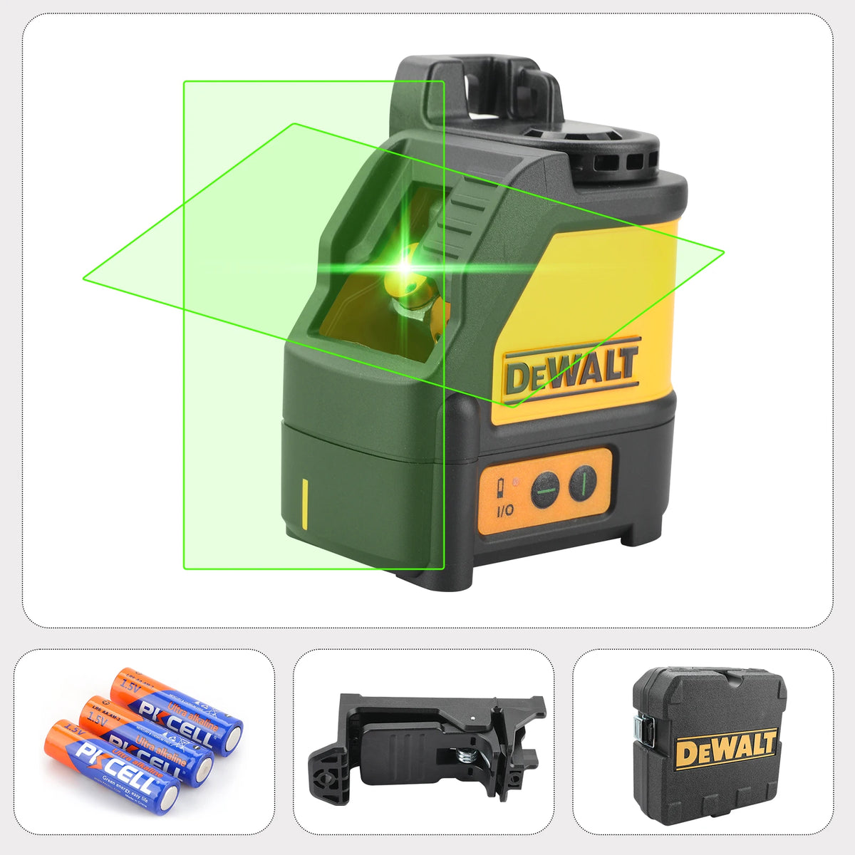 DEWALT DW088CG Green Laser is high-precision line laser with reliable self-leveling performance for accurate alignment work