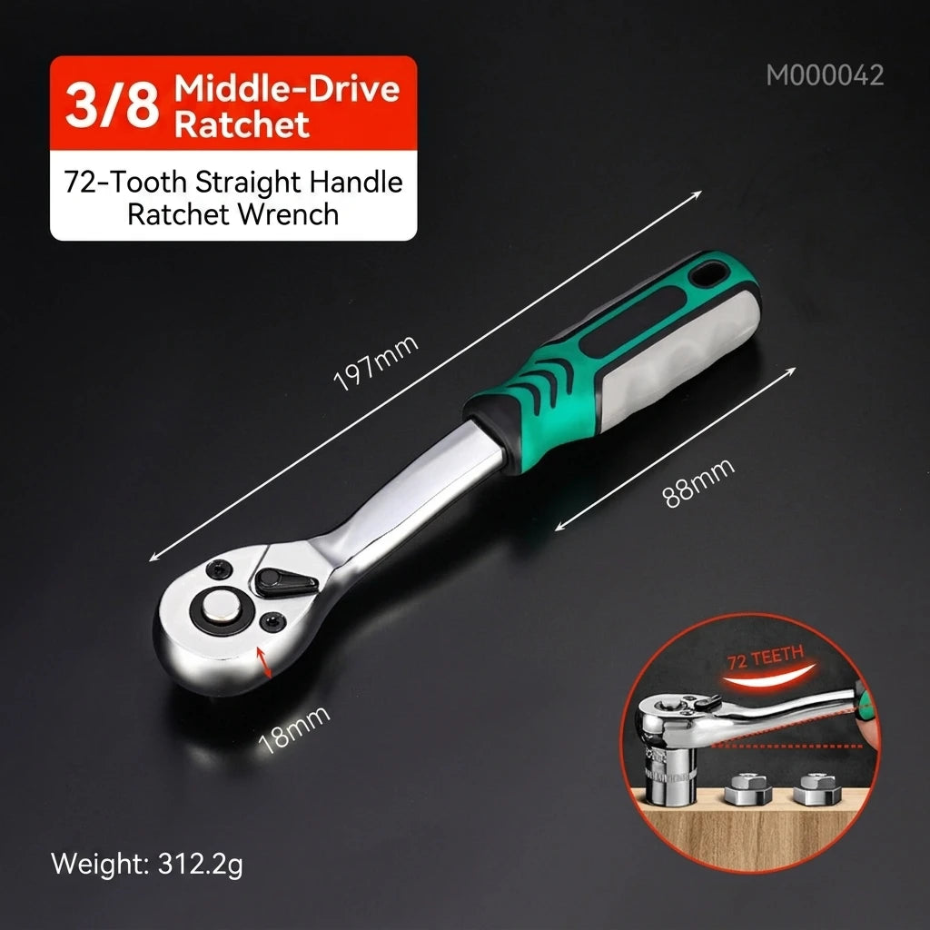 24/72 Tooth Quick Ratchet Wrench 1/2 1/4 3/8 Inch Two-Way Socket Wrench Car Bicycle Repair Tool Chrome Vanadium Steel