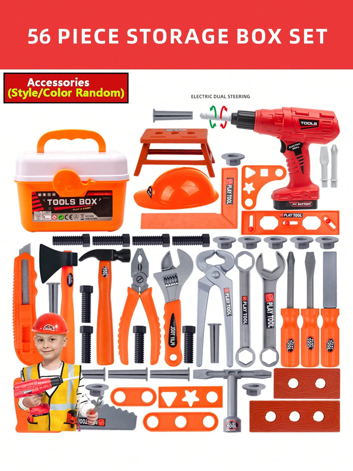 Kids Pretend Play Tool Kit – Educational Engineering Puzzle Toy Set with Drill for Boys