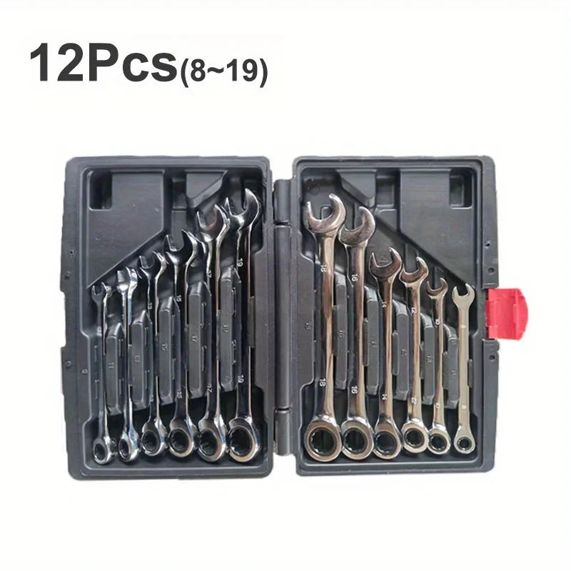 6-24mm Metric Ratchet Wrench Set, 72-Tooth Flexible Head with Storage Box - for Car Bicycle Motorcycle & Home DIY Repair
