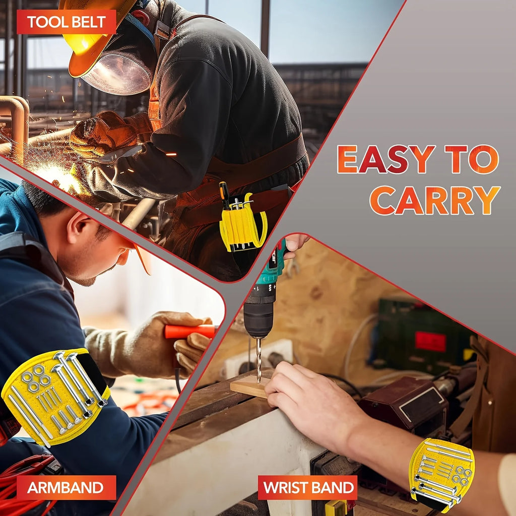 1-Piece Tool Storage Wristband with Thumb-Wrap Design, Magnetic Tool Storage Strap with Metal Accessories, Strong Magnetic Wristband
