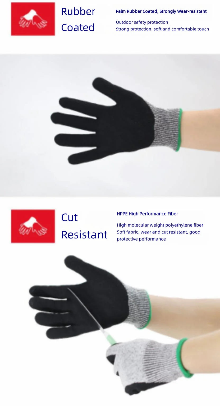 Work Gloves Comfort Grip Wear-Resistant Slip-Resistant Gloves Anti-Labor Safety Gloves Nitrile Rubber Gloves