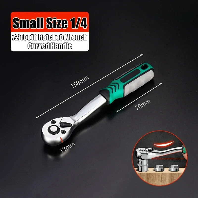 72 Tooth Quick Release Ratchet Wrench Set 1/2 1/4 3/8 3 Sizes Socket Wrenches Two-Way Repair Tools for Vehicle & Bicycle