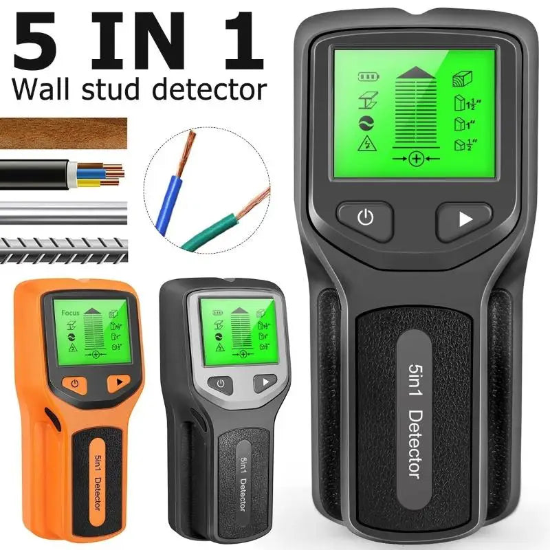 Handheld 5 In 1 Digital Wall Stud Detector Wood Scanner Metal Finder For Live AC Wires Cables PVC Water Pipe