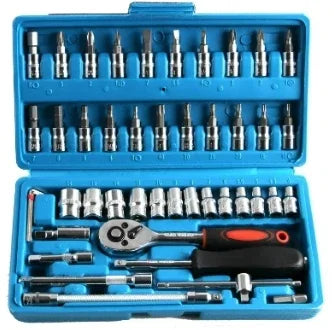 46pcs Car Repair Tool Kit 1/4-Inch Socket Set Car Repair Tool Ratchet Torque Wrench Combo Auto Repairing Set Mechanic Tool