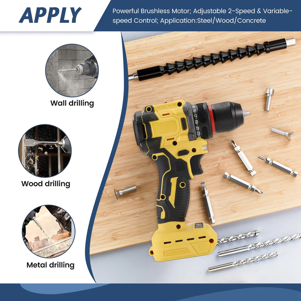 Electric Drill 3/8Inch 90Nm Cordless Electric Drill Brushless Hand Screwdriver For 18V 21V Battery Power Tools-AT64