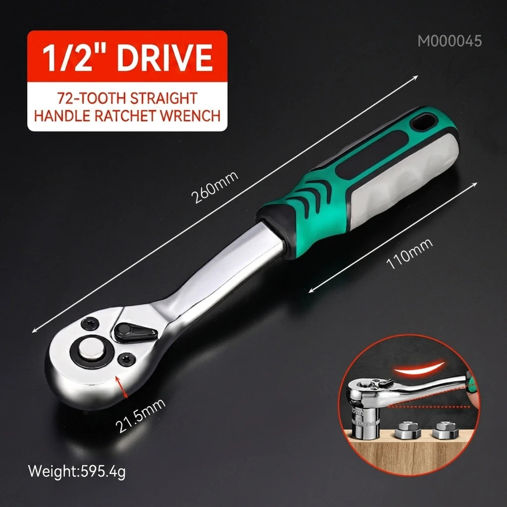 24/72 Tooth Quick Ratchet Wrench 1/2 1/4 3/8 Inch Two-Way Socket Wrench Car Bicycle Repair Tool Chrome Vanadium Steel