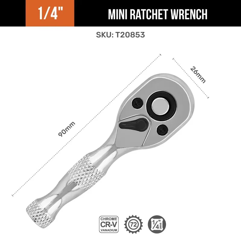 Hi-Spec 1/4" 3/8" 1/2" 72-Tooth Ratchet Wrench Set 2-in-1 Dual Head Reversible Socket Hand Tool for Auto Repair DIY