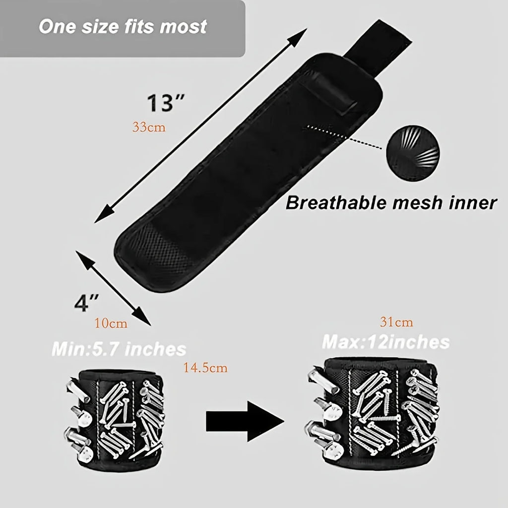 Strong Magnetic Wristband Portable Tool Bag Electrician Adjustable Wrist Belt for Holding Screws Nails Drilling Bits Bolts
