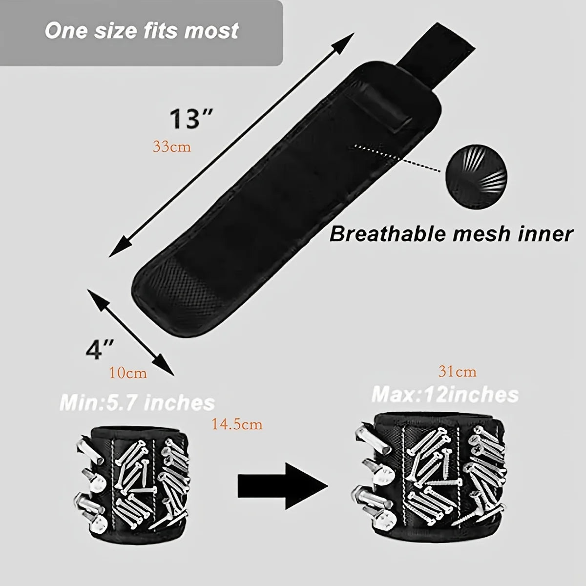 Strong Magnetic Wristband Portable Tool Bag Electrician Adjustable Wrist Belt for Holding Screws Nails Drilling Bits Bolts