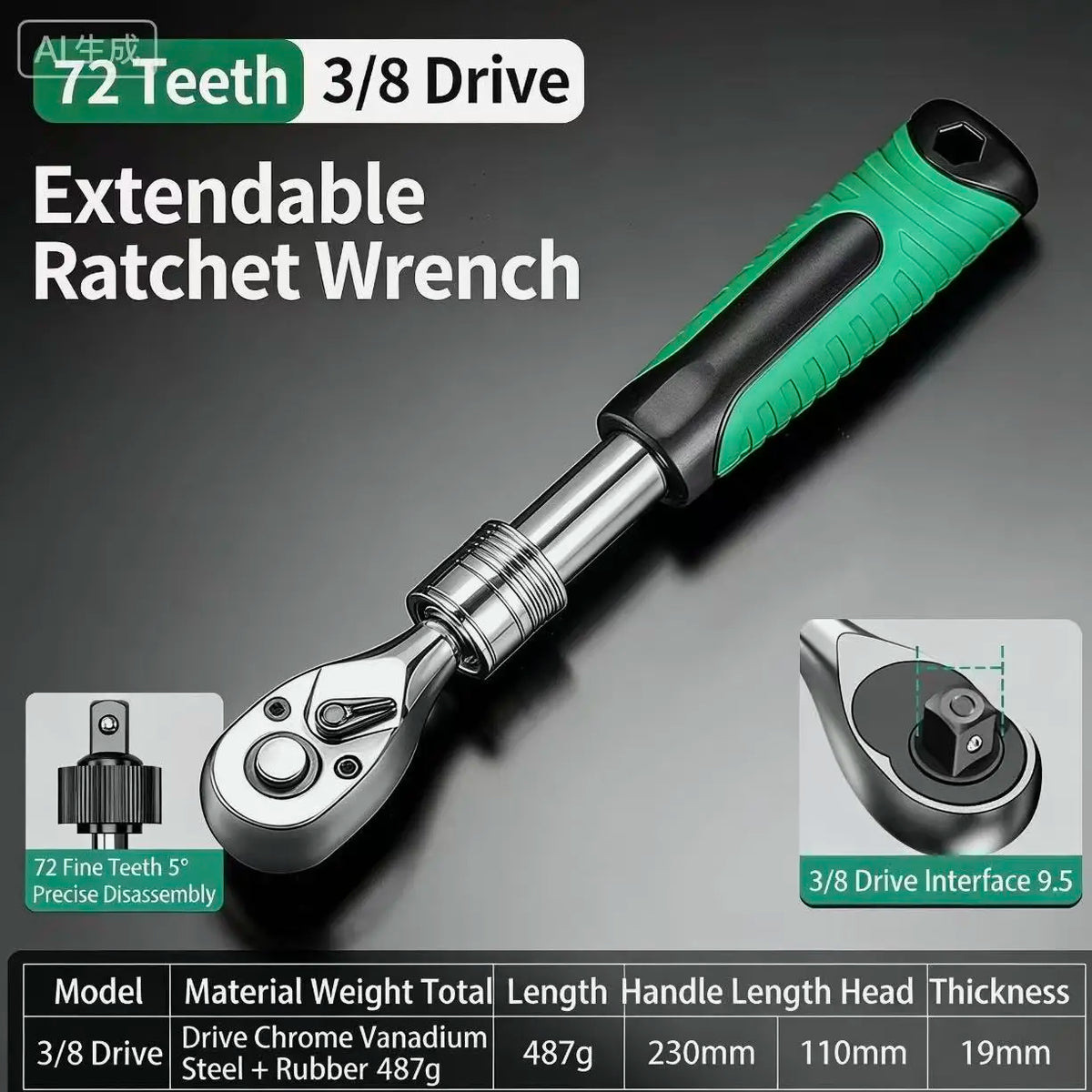 72 Teeth Telescopic Ratchet Wrench Set 1/4" 3/8" 1/2" Drive Quick Release Reversible Extendable Handle Universal Socket Wrench A
