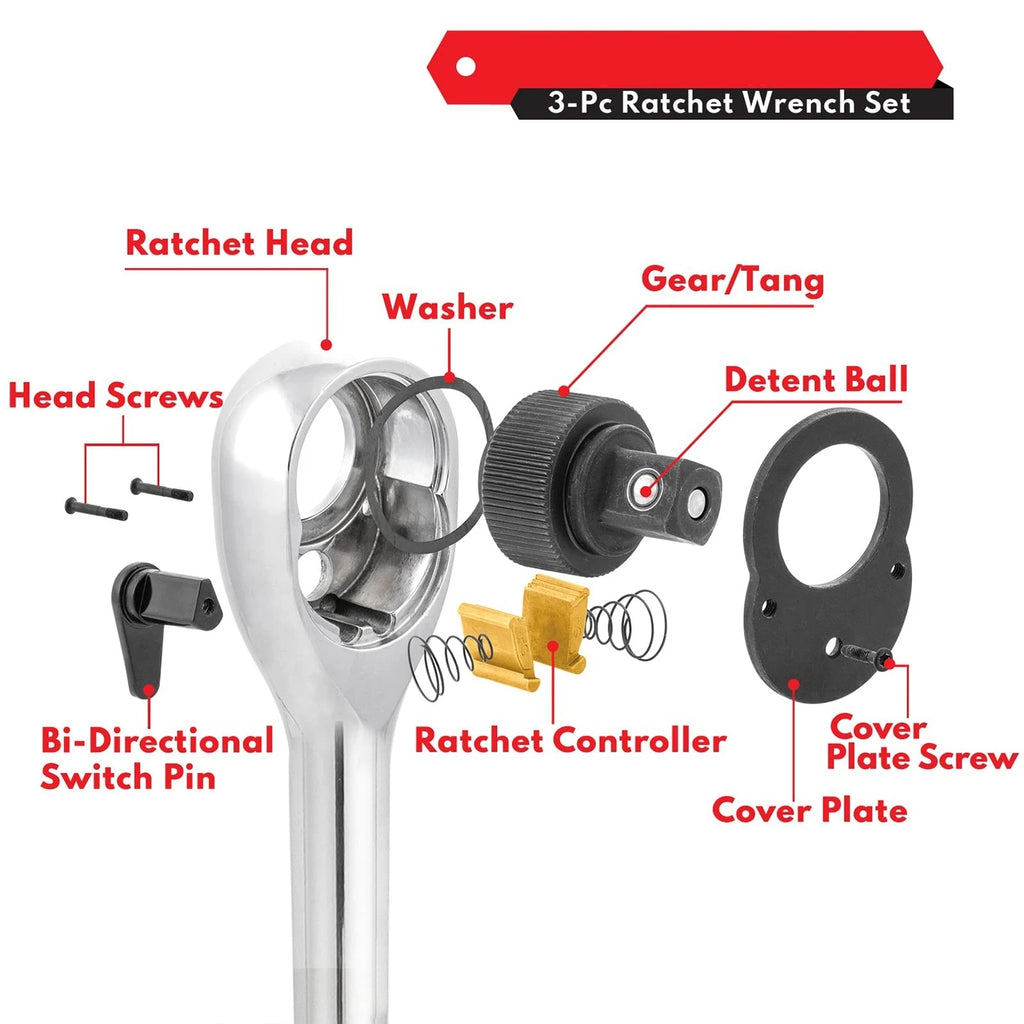 3pcs/set 1/4" 3/8" 1/2" Drive Ratchet Socket Wrench Kit, 3 Counts 72-Tooth Quick-Release Reversible Ratchet Set