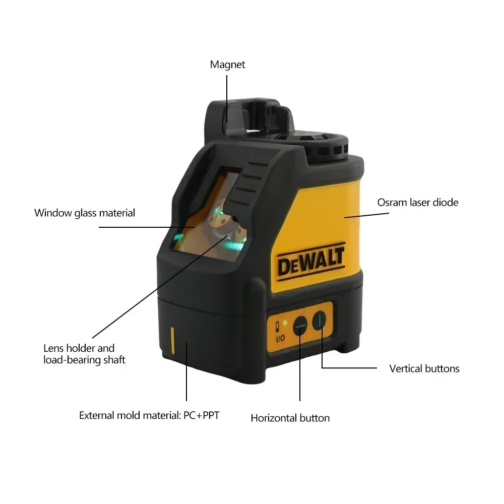 DDEWALT DW088CG Professional Green Beam Laser Level: High-Precision 2-Lines Self-Leveling Cross Line Tool
