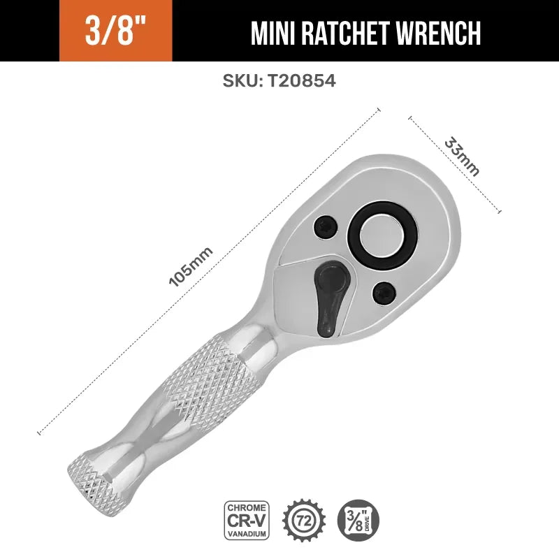 Hi-Spec 1/4" 3/8" 1/2" 72-Tooth Ratchet Wrench Set 2-in-1 Dual Head Reversible Socket Hand Tool for Auto Repair DIY