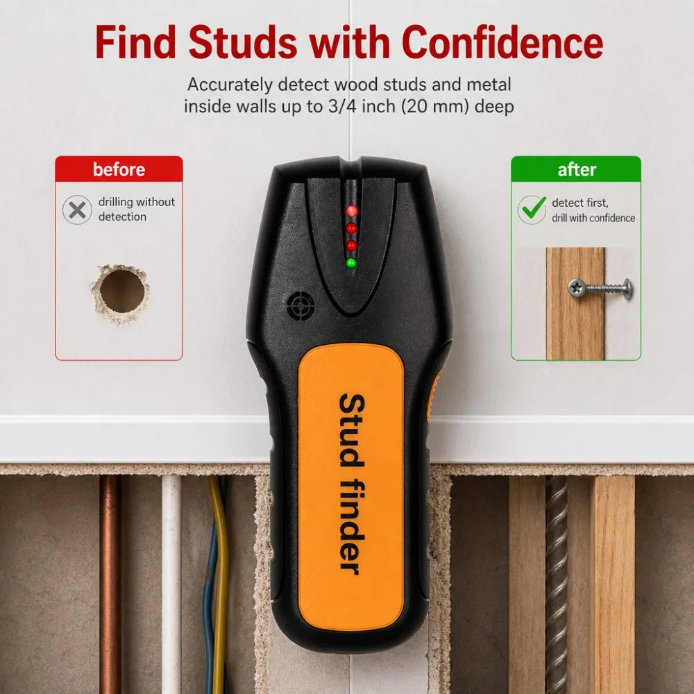 Stud Finder Wall Detector, Electronic Wood & Metal Sensor, 20mm Deep Scan Tool for Home DIY Renovation with Sound Alarm