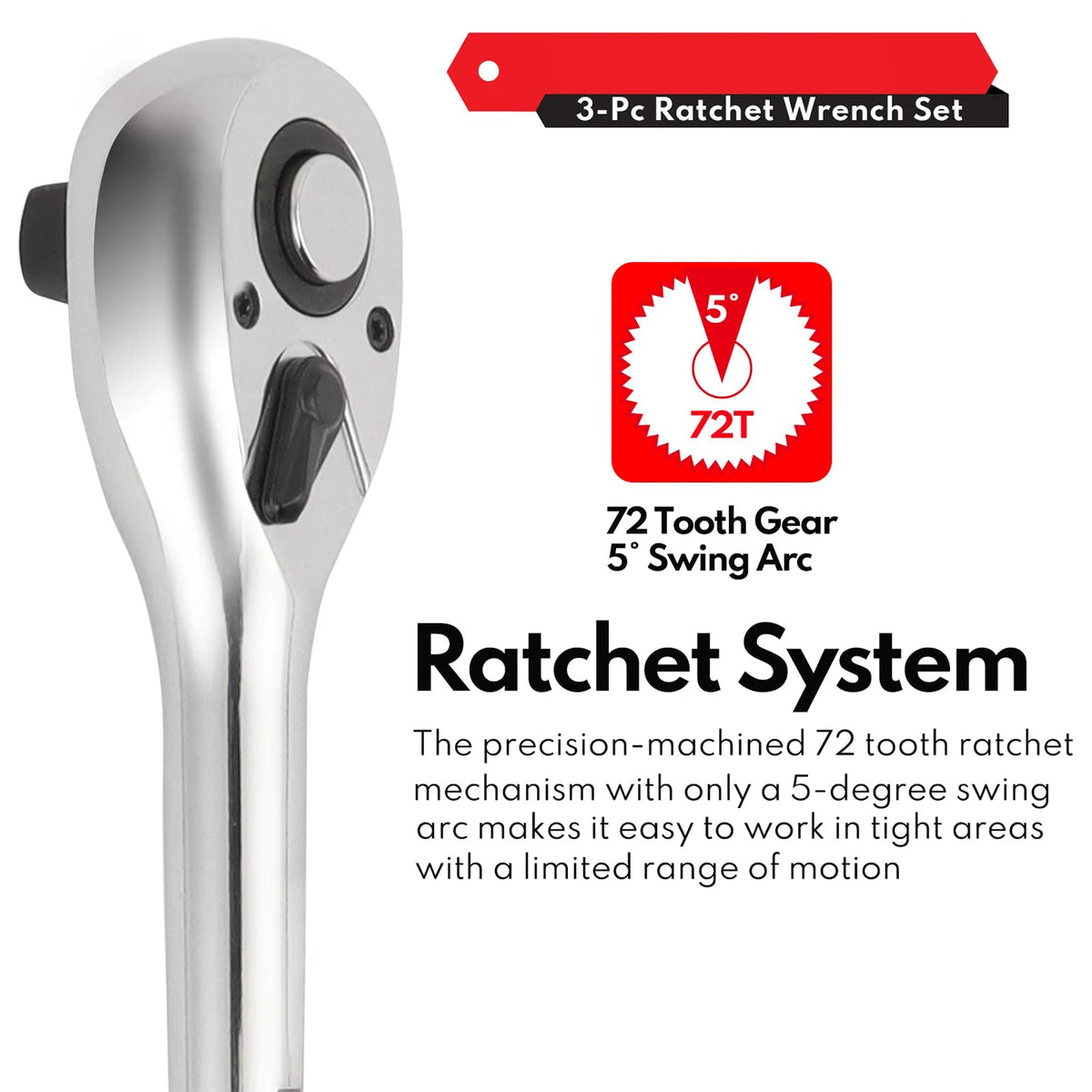 3pcs/set 1/4" 3/8" 1/2" Drive Ratchet Socket Wrench Kit, 3 Counts 72-Tooth Quick-Release Reversible Ratchet Set