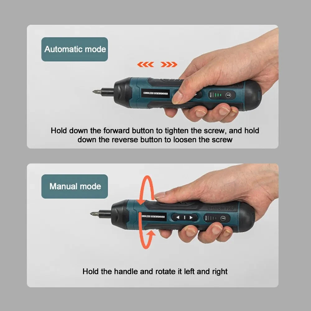 Cordless Mini Electric Screwdriver Rechargeable, 3.6V Power Drill & Bits Set with 1300mAh Battery, Household Repair Tool Kit