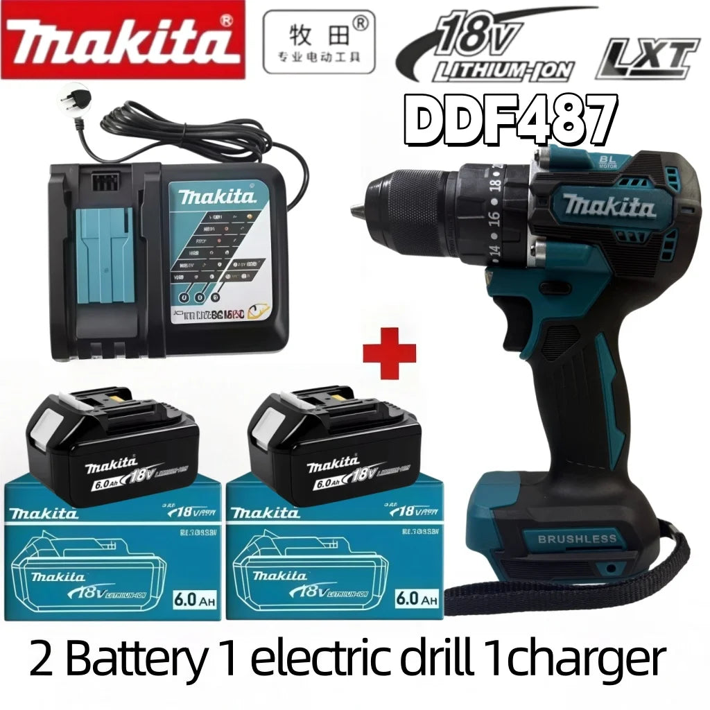Original Makita DDF487 18V 13mm Cordless Driver Drill Kit Equipped with 6Ah Replacement Battery and Standard Charger