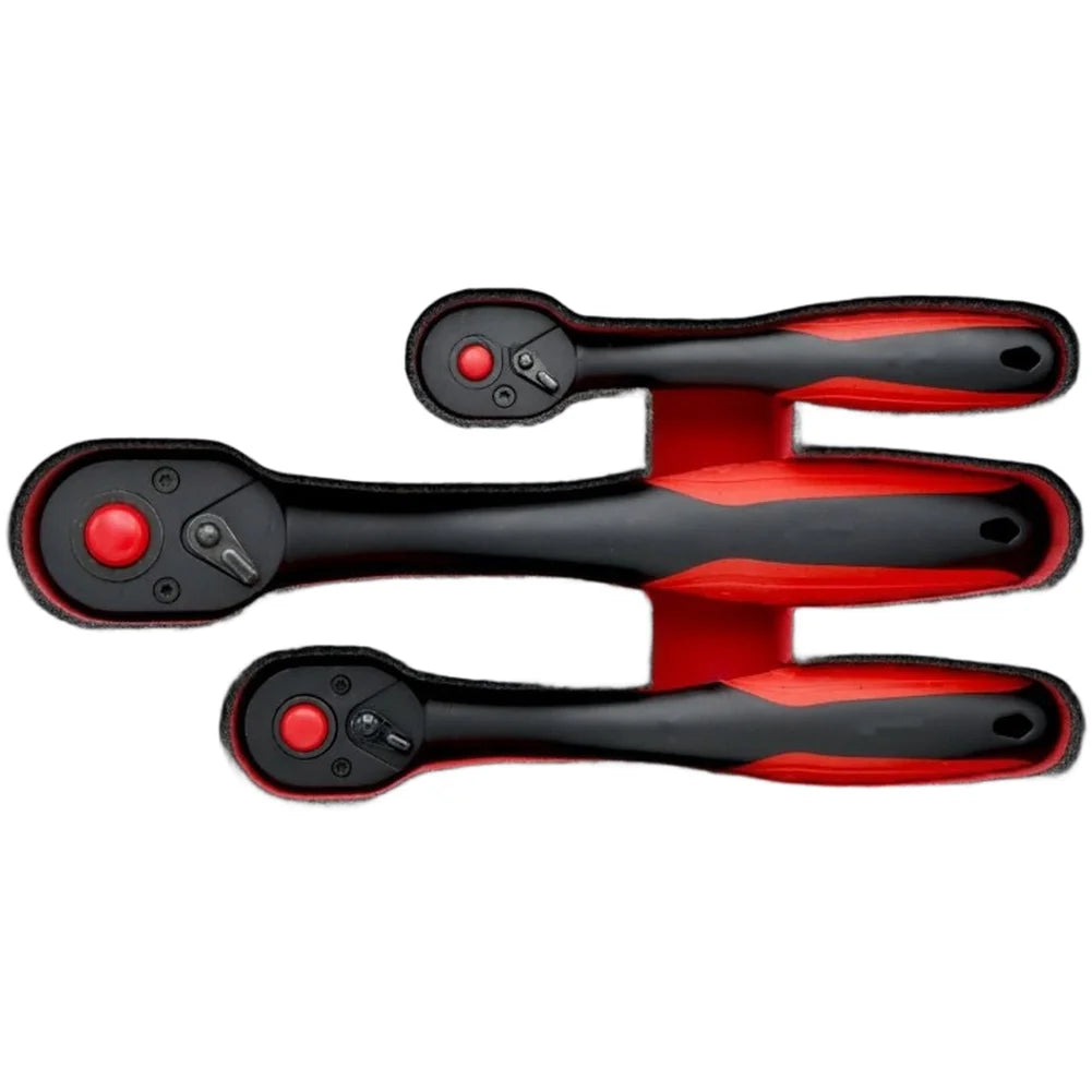 72 Tooth Mechanism Ratchet Wrench Set with Curved Handle for 1/4 3/8 1/2 Inch Sockets Efficient Swing Angle for Tight Spots