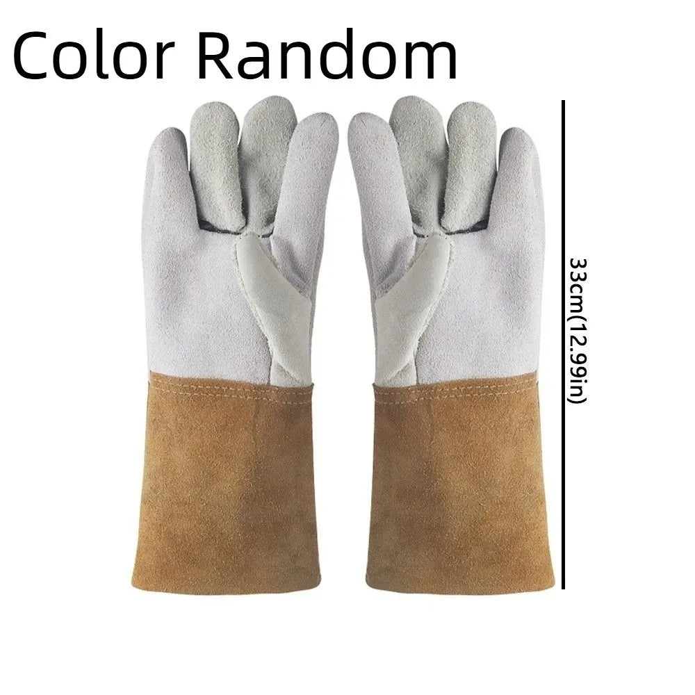1 Pair Wear-Resistant Welding Gloves Heat Resistant Cut Resistant Protective Gloves Heavy Duty Thickened Gauntlet Gloves