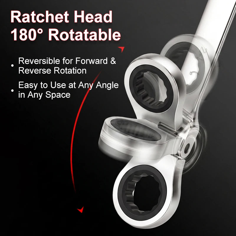 Ratchet Wrench 72 Tooth 180 Rotating Head Chrome Polished Combination Wrench Anti Corrosion Open End Spanner for Auto Repair