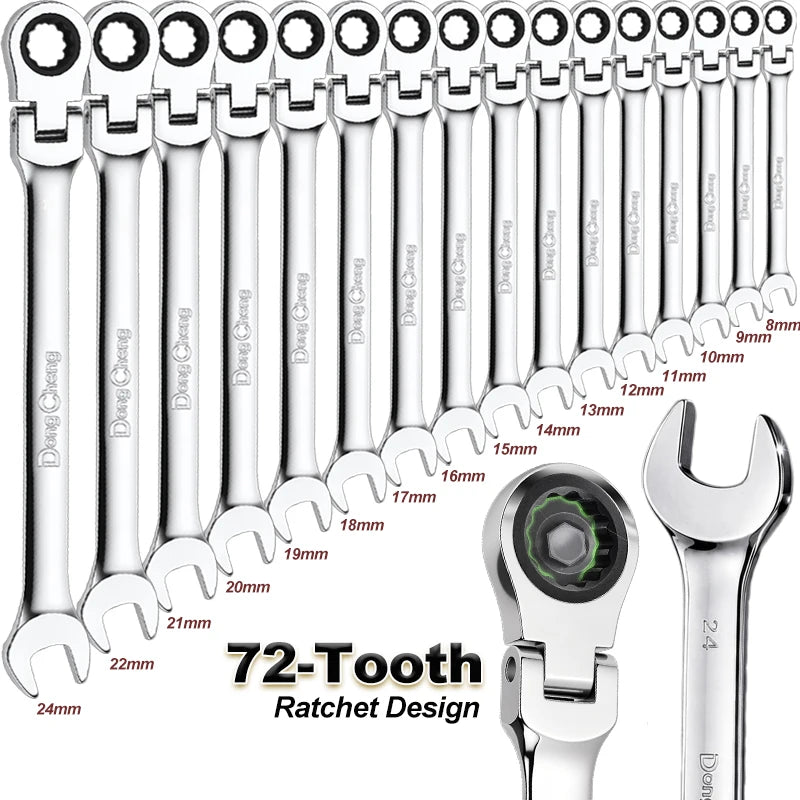 Ratchet Wrench 72 Tooth 180 Rotating Head Chrome Polished Combination Wrench Anti Corrosion Open End Spanner for Auto Repair