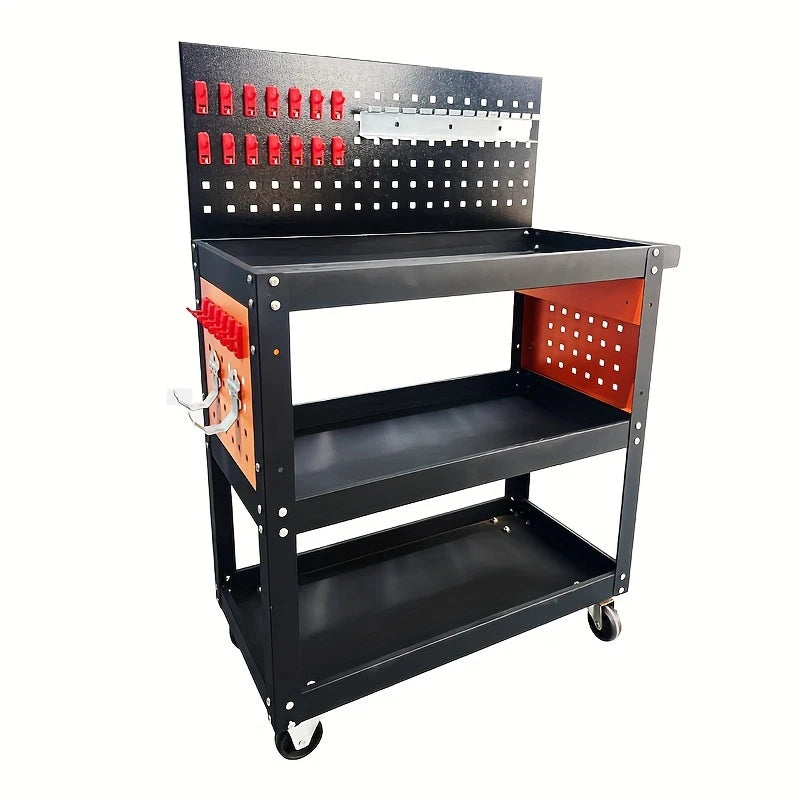 Heavy-Duty 3-Tier Rolling Workshop Tool Trolley with Pegboard