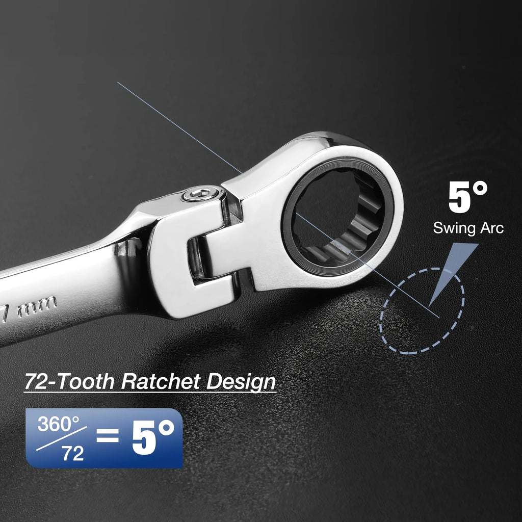 6-24mm Metric Ratchet Wrench Set, 72-Tooth Flexible Head with Storage Box - for Car Bicycle Motorcycle & Home DIY Repair