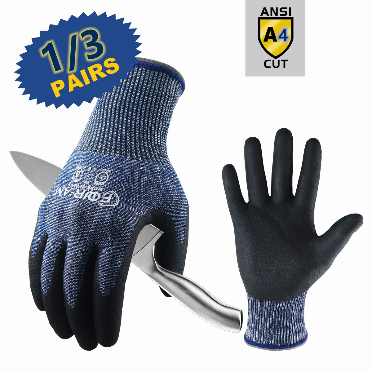 1/3Pairs Level 3 Cut-Resistant Gloves, Firm Non-Slip Grip, Heavy Duty Work,Multipurpose, Excellent Grip for Men & Women
