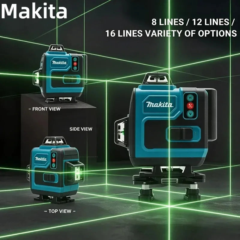 Makita Professional 16-Line Laser Level - 515nm High-Visibility Green Light, Self-Leveling & Manual for Indoor/Outdoor Alignment