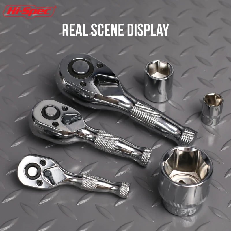 Hi-Spec 1/4" 3/8" 1/2" 72-Tooth Ratchet Wrench Set 2-in-1 Dual Head Reversible Socket Hand Tool for Auto Repair DIY