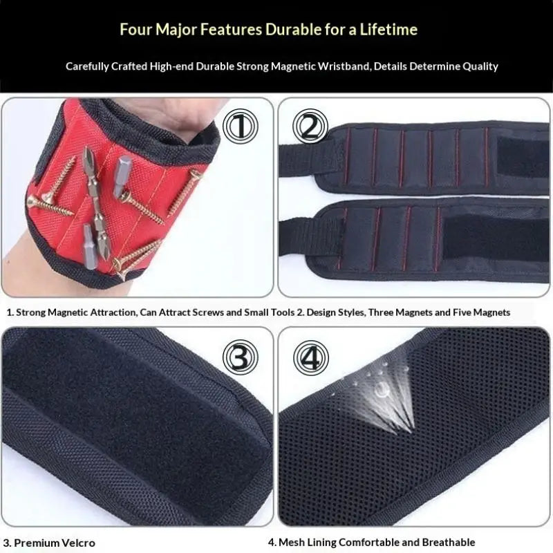Magnetic Wristband Portable Tool Bag Electrician Adjustable Wristband For Holding Screws,Nails,Drilling Bits,Wrist Tool Holder